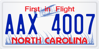 NC license plate AAX4007