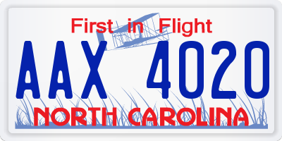 NC license plate AAX4020