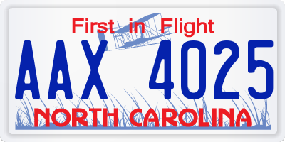 NC license plate AAX4025