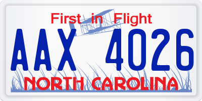 NC license plate AAX4026