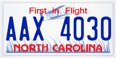 NC license plate AAX4030