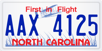NC license plate AAX4125