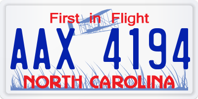 NC license plate AAX4194