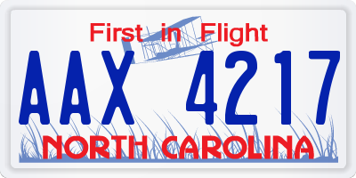 NC license plate AAX4217