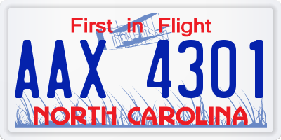 NC license plate AAX4301