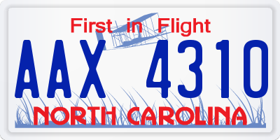NC license plate AAX4310