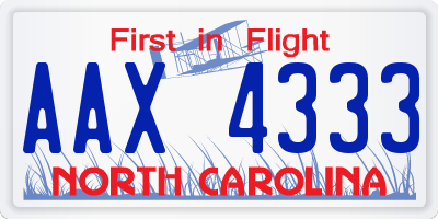 NC license plate AAX4333