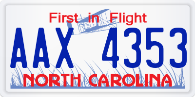 NC license plate AAX4353
