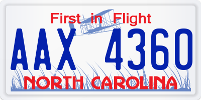 NC license plate AAX4360