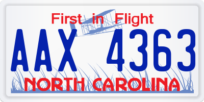 NC license plate AAX4363
