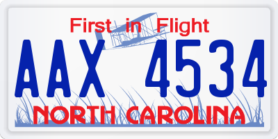 NC license plate AAX4534