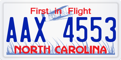 NC license plate AAX4553