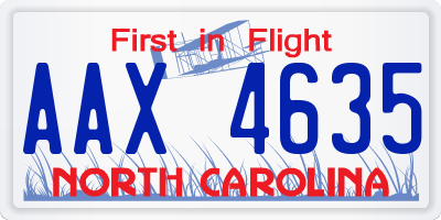 NC license plate AAX4635