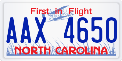NC license plate AAX4650