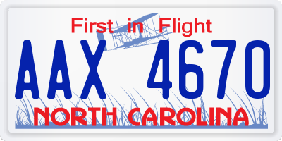 NC license plate AAX4670