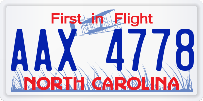 NC license plate AAX4778