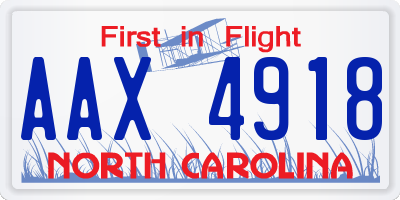 NC license plate AAX4918