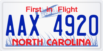 NC license plate AAX4920