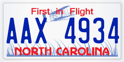 NC license plate AAX4934