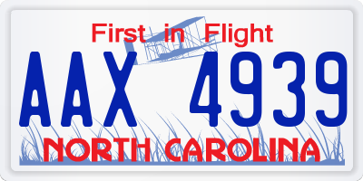 NC license plate AAX4939