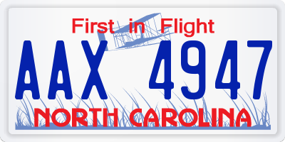 NC license plate AAX4947