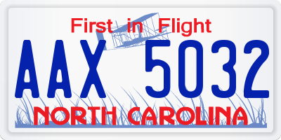 NC license plate AAX5032