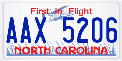 NC license plate AAX5206