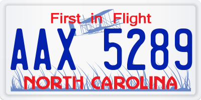 NC license plate AAX5289
