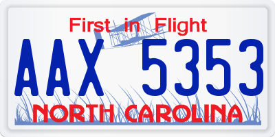 NC license plate AAX5353