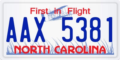NC license plate AAX5381