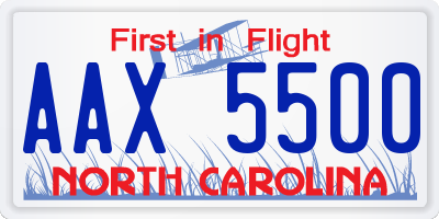 NC license plate AAX5500