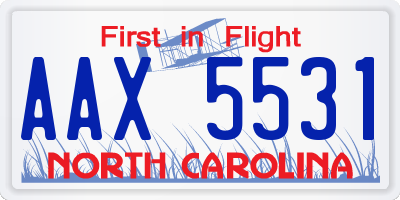 NC license plate AAX5531