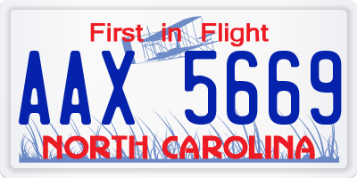 NC license plate AAX5669