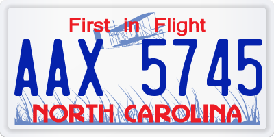 NC license plate AAX5745