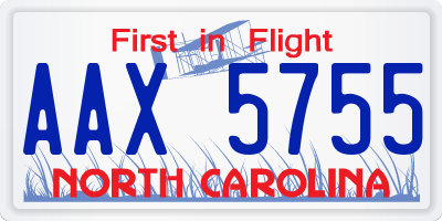 NC license plate AAX5755