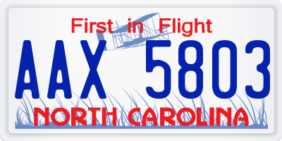NC license plate AAX5803