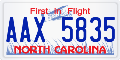 NC license plate AAX5835