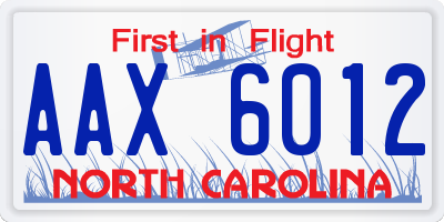 NC license plate AAX6012