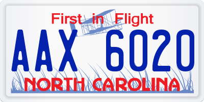 NC license plate AAX6020