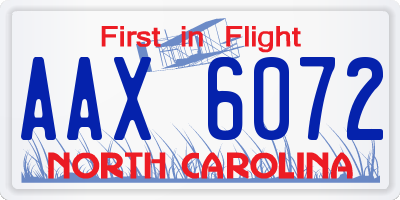 NC license plate AAX6072
