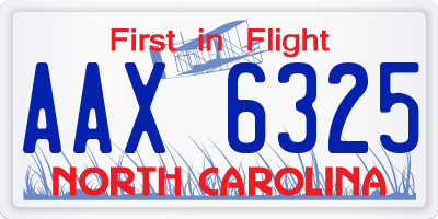 NC license plate AAX6325