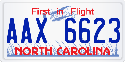 NC license plate AAX6623