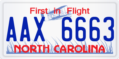 NC license plate AAX6663