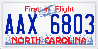 NC license plate AAX6803