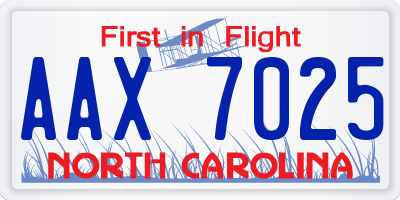 NC license plate AAX7025