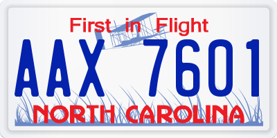 NC license plate AAX7601