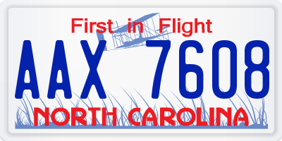 NC license plate AAX7608