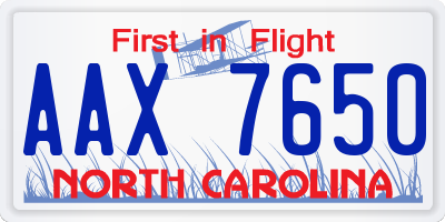 NC license plate AAX7650