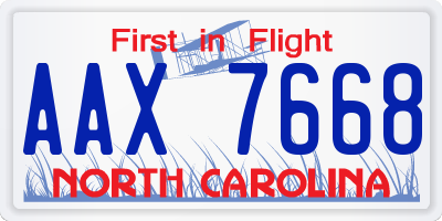 NC license plate AAX7668