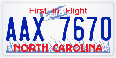 NC license plate AAX7670